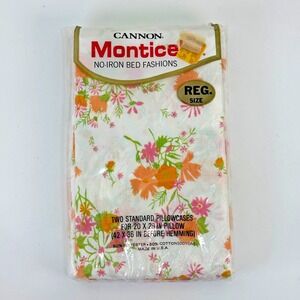 Vintage Cannon Monticello Floral Pillowcases Set 2 Standard Size Stay Fresh USA